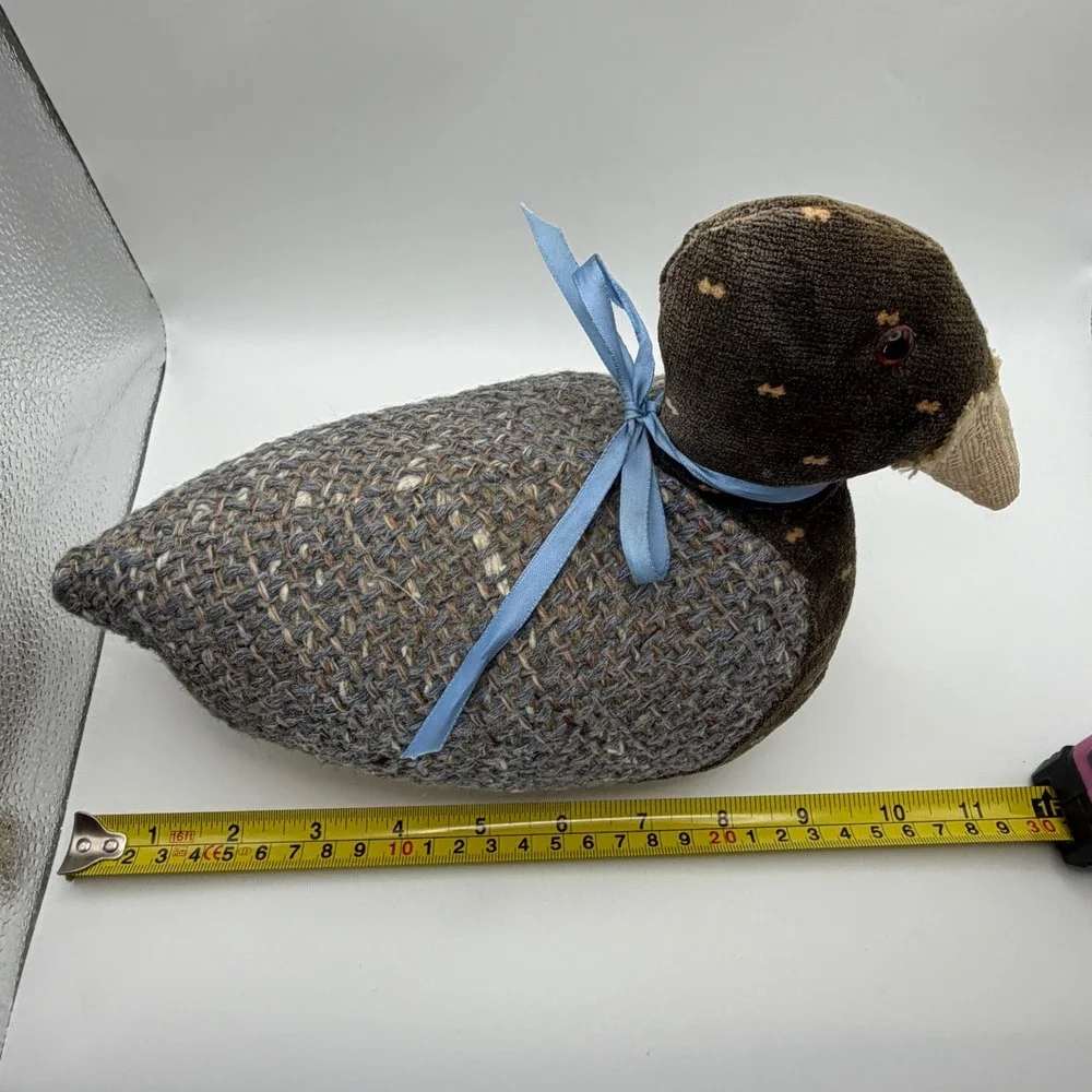 Handmade Folk Art Weighted Duck Door Stop Blue Fabric Country Farmhouse Decor